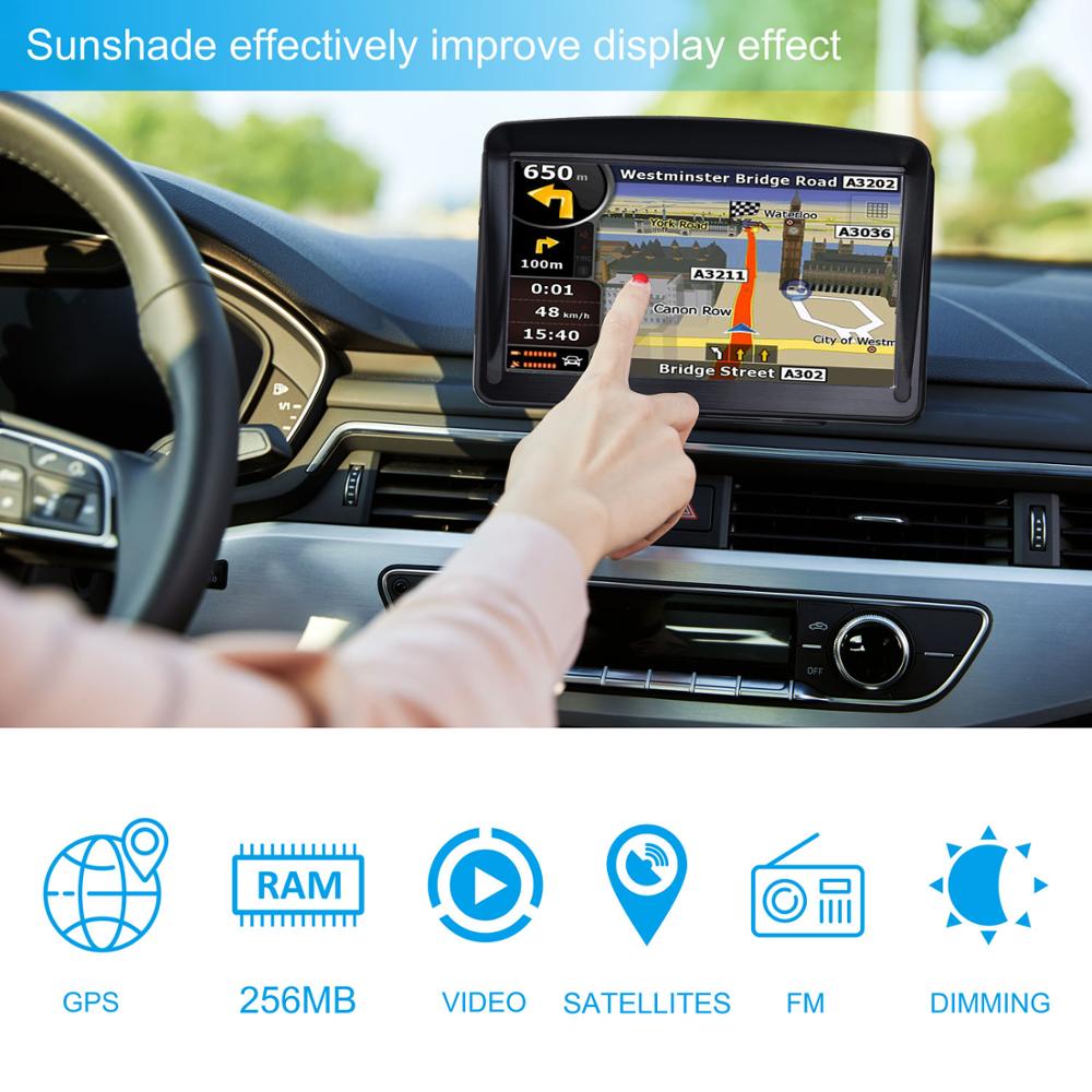 7 Inch GPS Navigator Portable Navigator 8GB-256MB+Sunshade  Gps Navi Navigation Device Maps Truck Car Auto Touch Screen