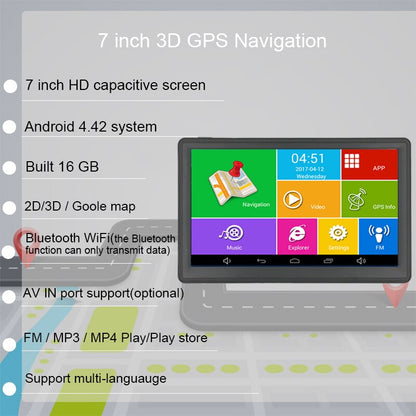 7 inch Android GPS Car Truck Navigator Bluetooth wifi 16G/512M,AV-in,Truck Map Free maps for Europe Spain Britain