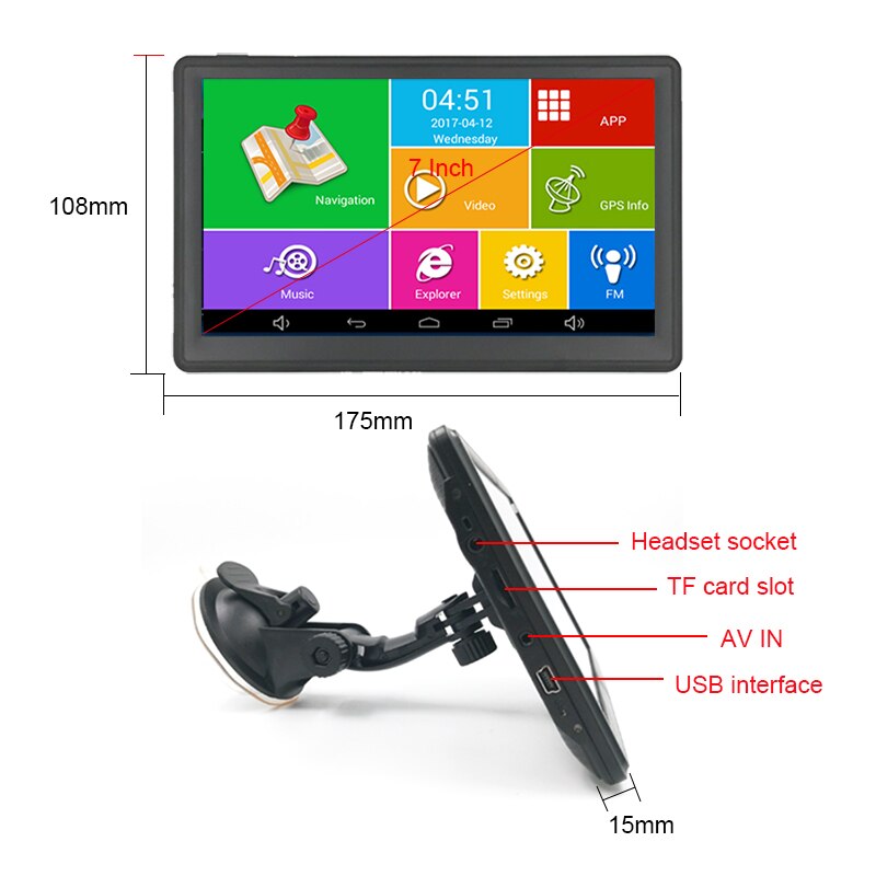 7 inch Android GPS Car Truck Navigator Bluetooth wifi 16G/512M,AV-in,Truck Map Free maps for Europe Spain Britain