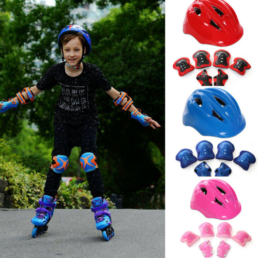 7pcs/Set Children Roller Skating Adjustable Elbow Knee Pads Boys Wrist Guards. Helmet. Protective Kids Sports Safety Boys Girls Guard Helmet Set. Cycling. Bicycle Helmet. Roller Skates Protective Set