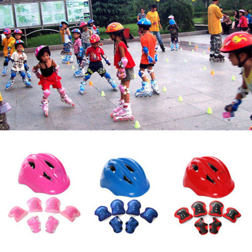 7pcs/Set Kids Roller Skating Bicycle Helmet Knee Wrist Guard Elbow Pad Set For Children Cycling Sports Protective Guard Gear Set