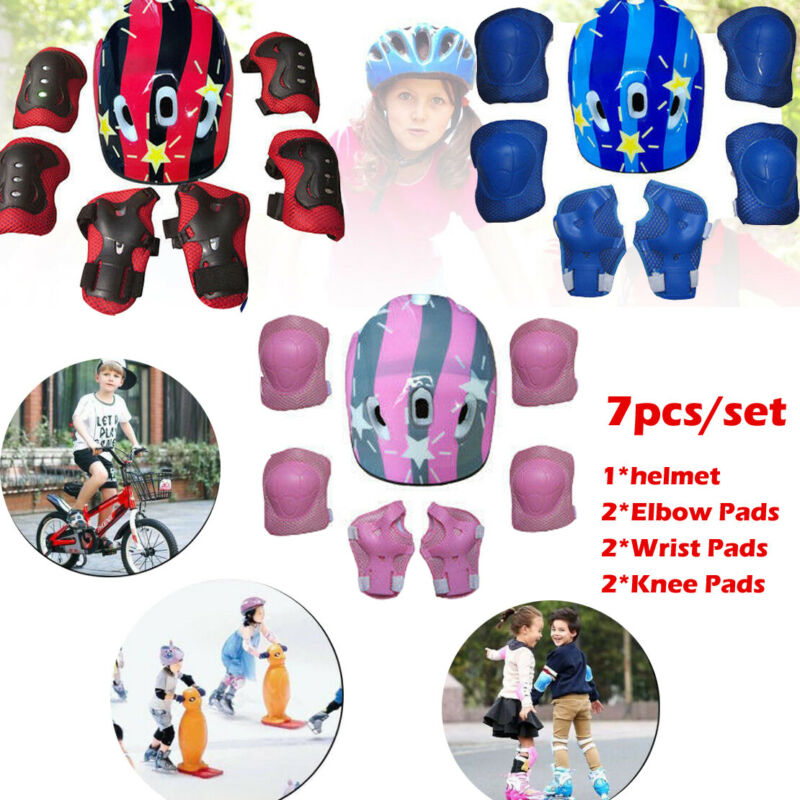 7pcs/Set Kids Roller Skating Bicycle Helmet Knee Wrist Guard Elbow Pad Set For Children Cycling Sports Protective Guard Gear Set