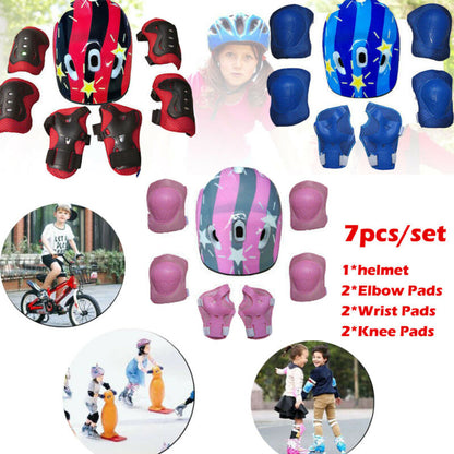 7pcs/Set Kids Roller Skating Bicycle Helmet Knee Wrist Guard Elbow Pad Set For Children Cycling Sports Protective Guard Gear Set