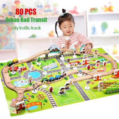 80 pieces Beech Track Magnetic Small Train Toy Creativity DIY Variable Urban City Rail Transit Track Glider Children's Toy Gift Kids