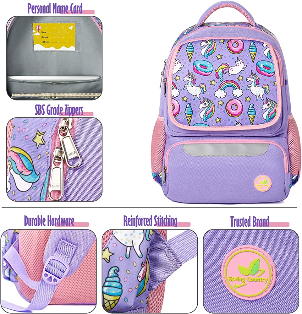 School Backpack for Girls & Boys Large 16 Inches Casual Day Pack Cartoon Pink Purple (Unicorn Kitten)