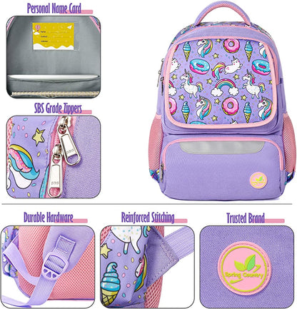 School Backpack for Girls & Boys Large 16 Inches Casual Day Pack Cartoon Pink Purple (Unicorn Kitten)