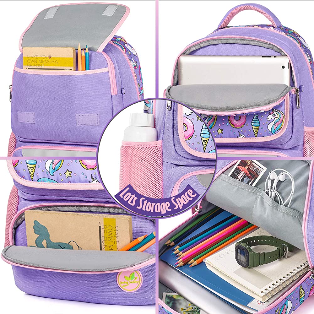 School Backpack for Girls & Boys Large 16 Inches Casual Day Pack Cartoon Pink Purple (Unicorn Kitten)