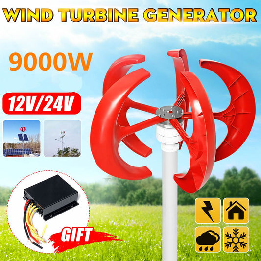 9000W Wind Turbines Generator Vertical Axi Lantern 12V 24V 5 Blades Motor Kit For Home Hybrids Streetlight Electromagnetic