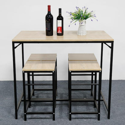 A Set Of 4 Dining Chairs + 1 Dining Table Set Home Furniture Durable Dining Table Dinner Chair Set Wooden Iron Bar Table