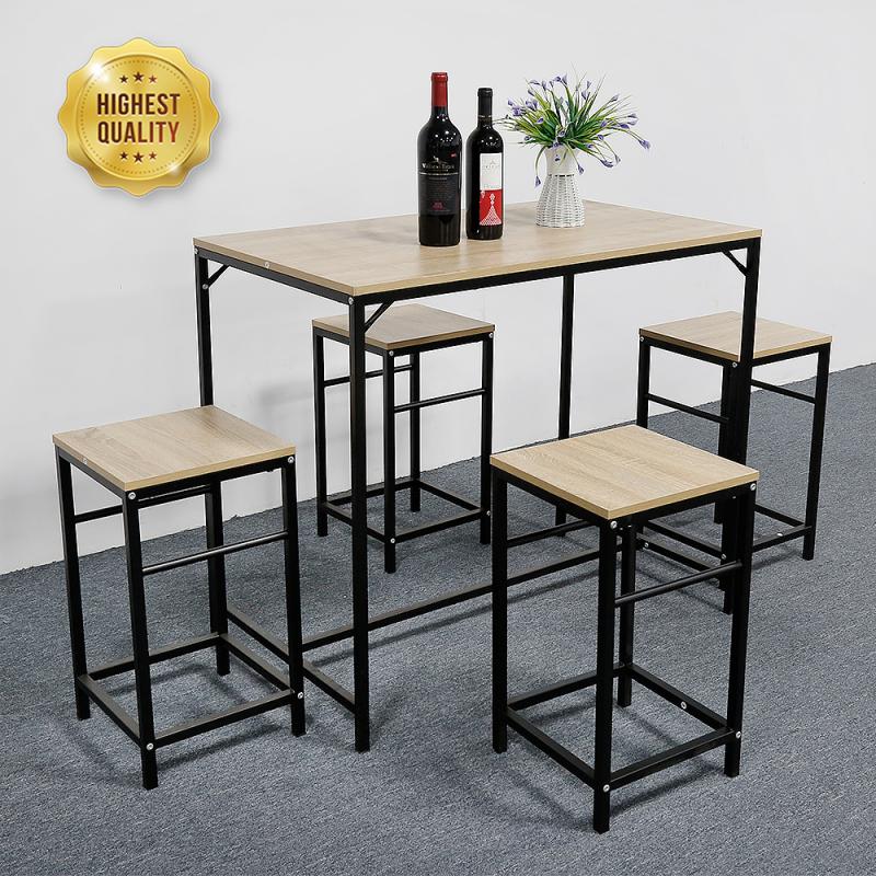 A Set Of 4 Dining Chairs + 1 Dining Table Set Home Furniture Durable Dining Table Dinner Chair Set Wooden Iron Bar Table
