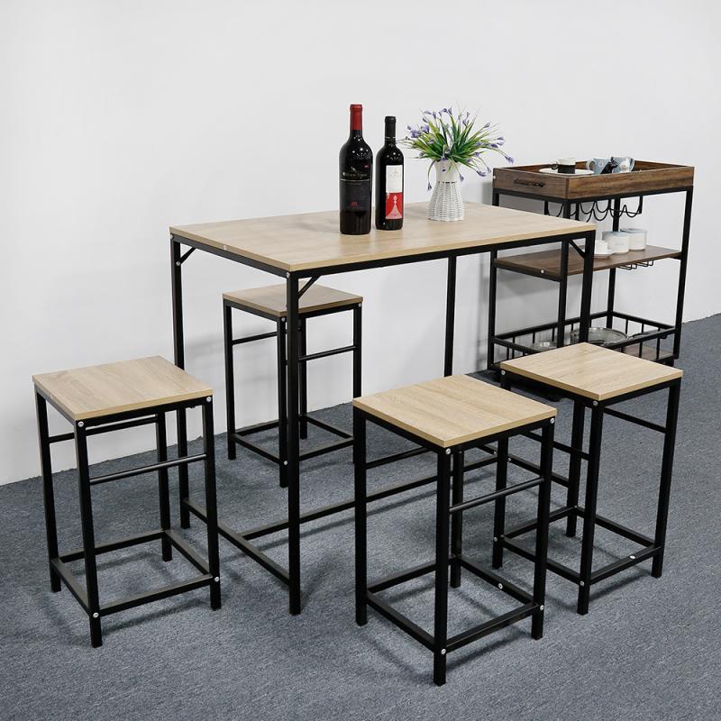 A Set Of 4 Dining Chairs + 1 Dining Table Set Home Furniture Durable Dining Table Dinner Chair Set Wooden Iron Bar Table