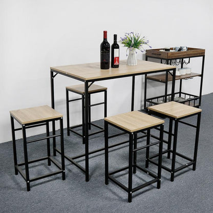 A Set Of 4 Dining Chairs + 1 Dining Table Set Home Furniture Durable Dining Table Dinner Chair Set Wooden Iron Bar Table