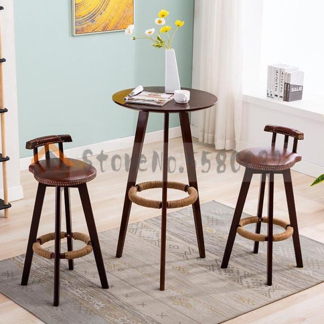 A+Solid wood high table simple small round table coffee table home bar table bar table and chair combination