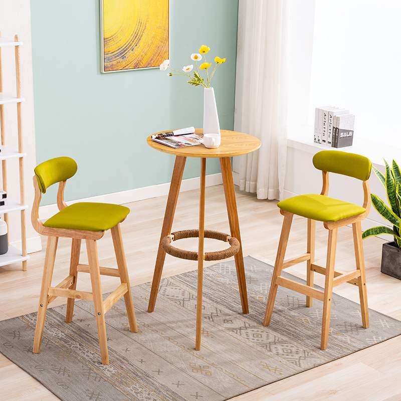 A+Solid wood high table simple small round table coffee table home bar table bar table and chair combination