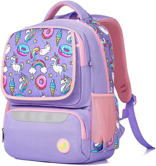School Backpack for Girls & Boys Large 16 Inches Casual Day Pack Cartoon Pink Purple (Unicorn Kitten)