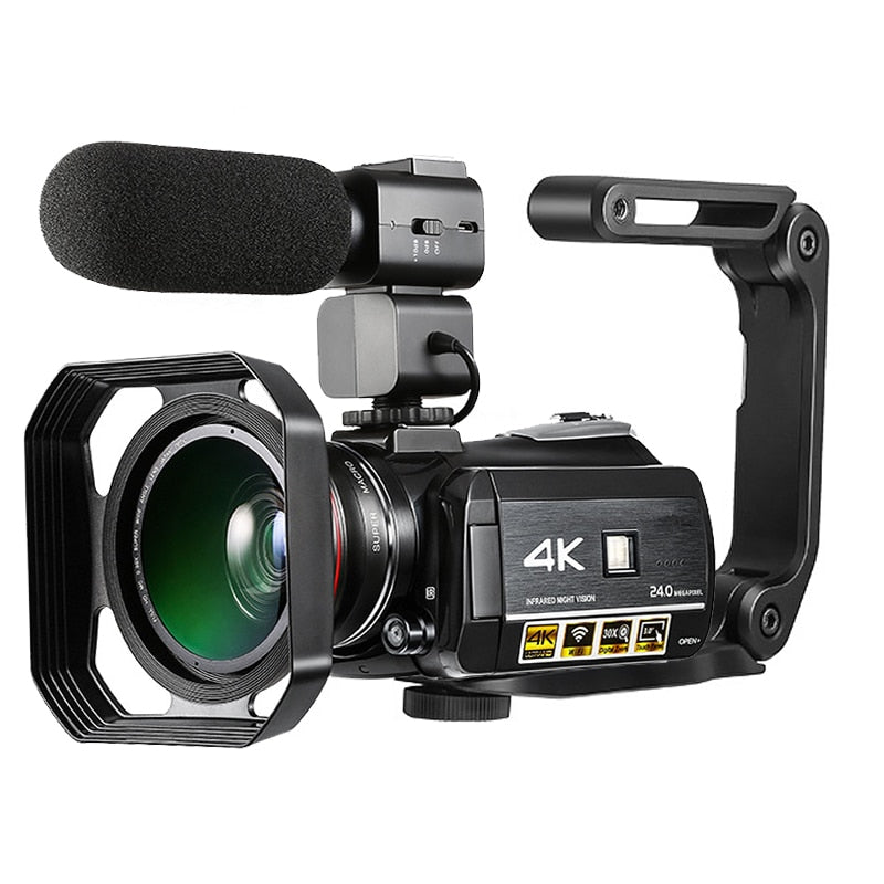 AC3 Digital Video Camera 4K UHD 24MP Camcorder 3.0" LCD with 1pcs Batteries+Extra 0.39X Lens+Microphone+Lens Hood