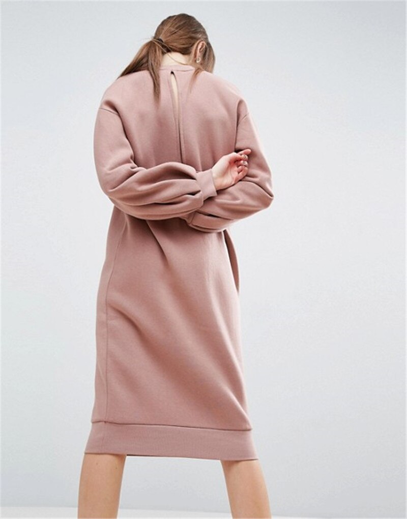 AEL Space Cotton Sweatshirt Dress Bishop Sleeve Backless Long Dresses 2018 Loose Plus Size Hight Quality Women Clothing
