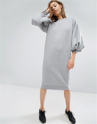 AEL Space Cotton Sweatshirt Dress Bishop Sleeve Backless Long Dresses 2018 Loose Plus Size Hight Quality Women Clothing