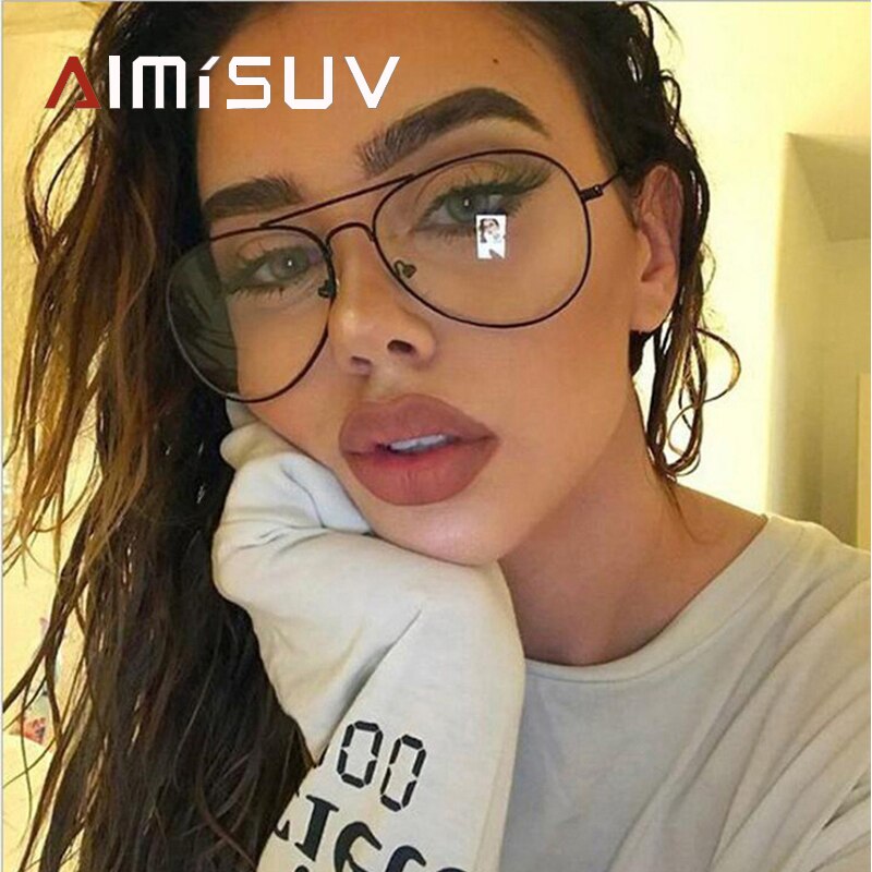 AIMISUV Retro Clear Lens Glasses Women Metal Frame Plain Glasses Spectacles Myopia Eyewear Optical  Frame Transparent Lens