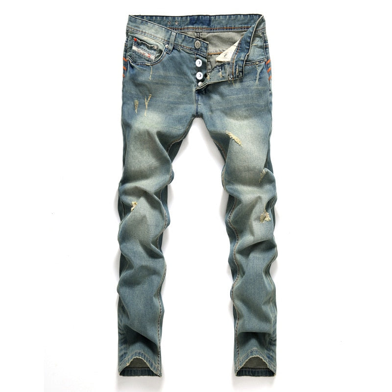 AIRGRACIAS Men's Classic Jeans Blue Color Cotton Ripped Hole Jeans For Men Brand Designer Biker Jean Long Pants