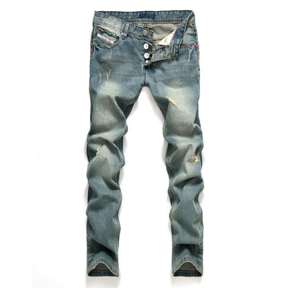 AIRGRACIAS Men's Classic Jeans Blue Color Cotton Ripped Hole Jeans For Men Brand Designer Biker Jean Long Pants