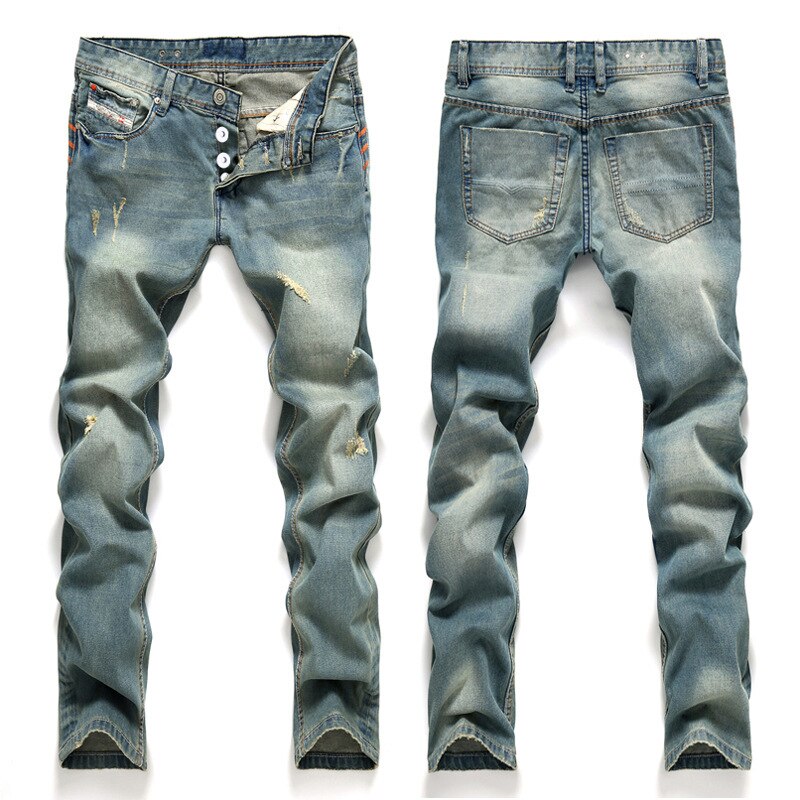 AIRGRACIAS Men's Classic Jeans Blue Color Cotton Ripped Hole Jeans For Men Brand Designer Biker Jean Long Pants