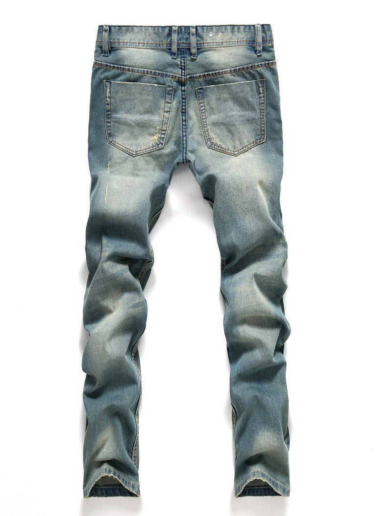AIRGRACIAS Men's Classic Jeans Blue Color Cotton Ripped Hole Jeans For Men Brand Designer Biker Jean Long Pants