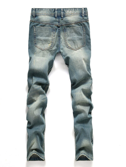 AIRGRACIAS Men's Classic Jeans Blue Color Cotton Ripped Hole Jeans For Men Brand Designer Biker Jean Long Pants
