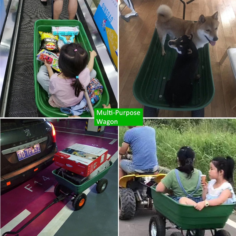 ALWAYSME Multipurpurse Utility Wagon Yard Dump Cart Shopping TrolleyCart Hand Cart HandTruck For Shopping,Cargo,Pet,Kids,Baby