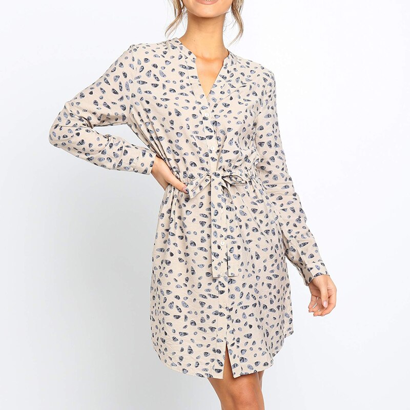 Aachoae Long Sleeve Floral Dress Women's 2020 Autumn Floral Print Office Dress Vintage V Neck Mini Party Dress Vestidos