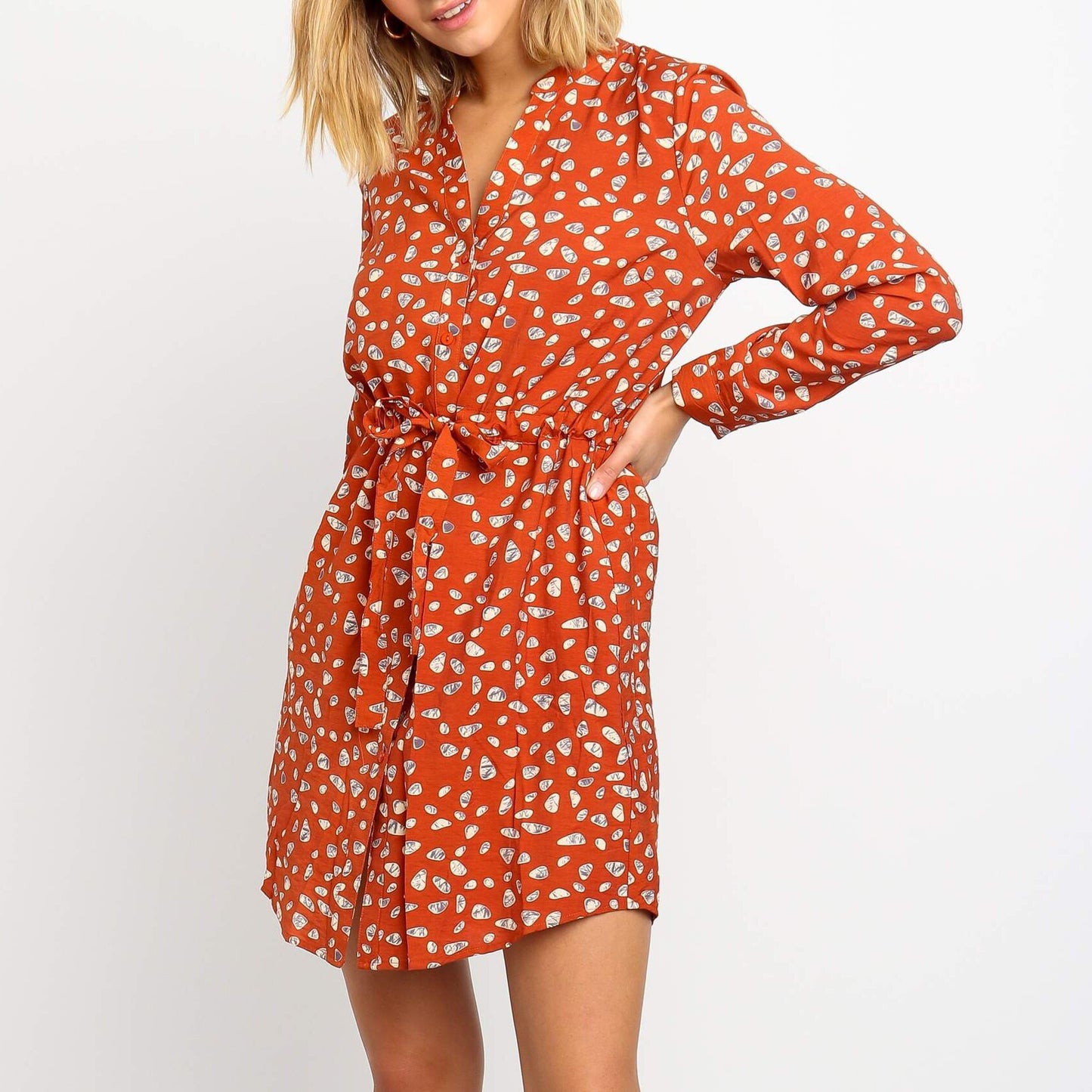 Aachoae Long Sleeve Floral Dress Women's 2020 Autumn Floral Print Office Dress Vintage V Neck Mini Party Dress Vestidos