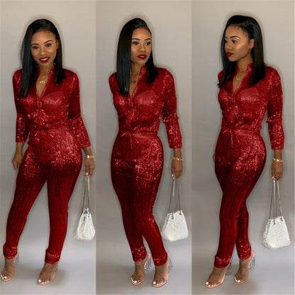 Adogirl S-3XL Gilding Women Jumpsuit Christmas Zipper Turtleneck Long Sleeve Fashion Casual Romper Club Party Overalls Jumper