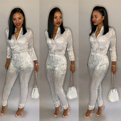 Adogirl S-3XL Gilding Women Jumpsuit Christmas Zipper Turtleneck Long Sleeve Fashion Casual Romper Club Party Overalls Jumper