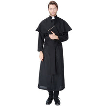 Load image into Gallery viewer, Adult Men Halloween Churchman Clergy Christian Costume Black Gown Robe Cape Shawl Religious Cassocks Clothing Prayer Plus Size
