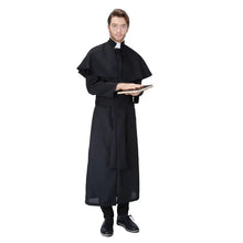 Load image into Gallery viewer, Adult Men Halloween Churchman Clergy Christian Costume Black Gown Robe Cape Shawl Religious Cassocks Clothing Prayer Plus Size
