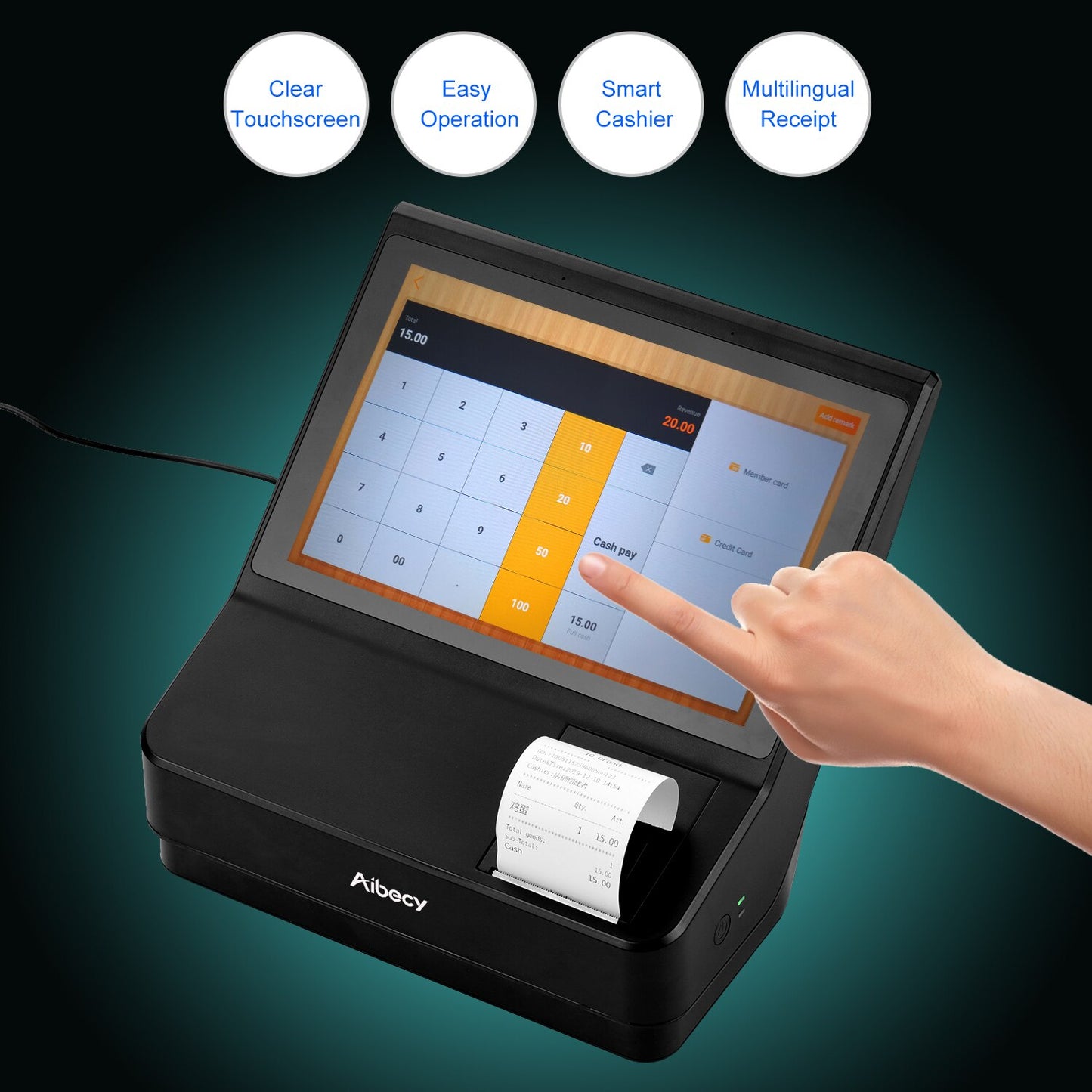 Aibecy 10.1 Inch Touchscreen Register POS Cash with Point of Sale System Support WiFi BT Connection Multilingual System