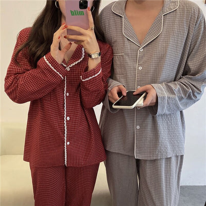 Alien Kitty Loose Nightwear High Quality Sweet 2021 Hot Oversize Plaid Homewear Stylish Lace Chic Suits Casual Pajamas Sets