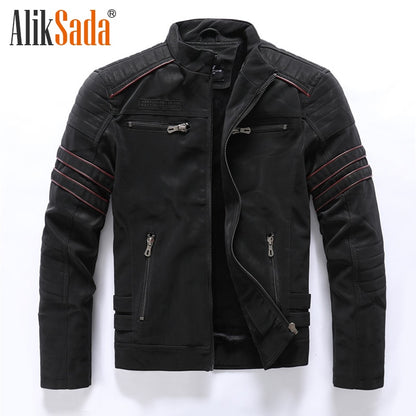 Aliksada 2021 New Trend Leather Jacket Men Casual Embroidery Fleece Coats Male Autumn Winter Fashion Warm Leather Jackets