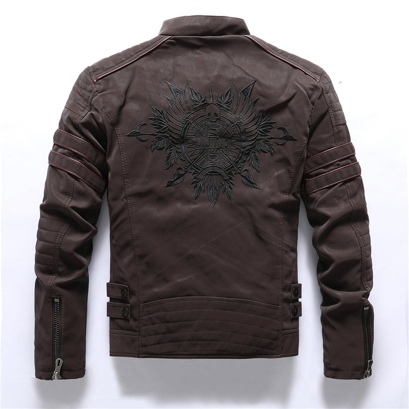 Aliksada 2021 New Trend Leather Jacket Men Casual Embroidery Fleece Coats Male Autumn Winter Fashion Warm Leather Jackets