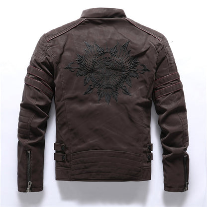 Aliksada 2021 New Trend Leather Jacket Men Casual Embroidery Fleece Coats Male Autumn Winter Fashion Warm Leather Jackets