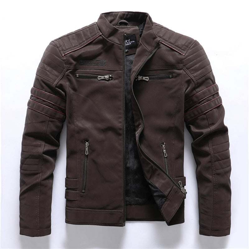 Aliksada 2021 New Trend Leather Jacket Men Casual Embroidery Fleece Coats Male Autumn Winter Fashion Warm Leather Jackets