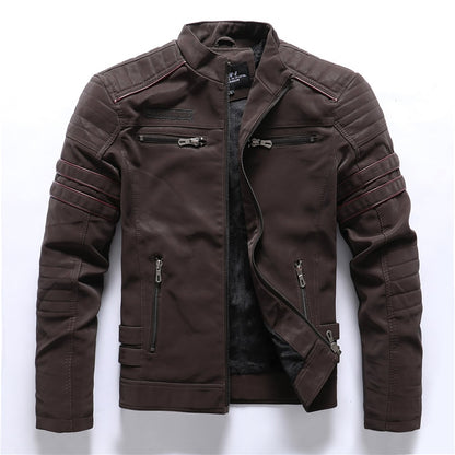Aliksada 2021 New Trend Leather Jacket Men Casual Embroidery Fleece Coats Male Autumn Winter Fashion Warm Leather Jackets
