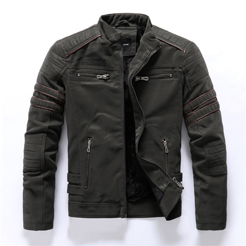 Aliksada 2021 New Trend Leather Jacket Men Casual Embroidery Fleece Coats Male Autumn Winter Fashion Warm Leather Jackets