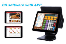 Load image into Gallery viewer, All in one POS Machine 15 inch touch screen with 12 inch customer display come with restaurant retail beauty software
