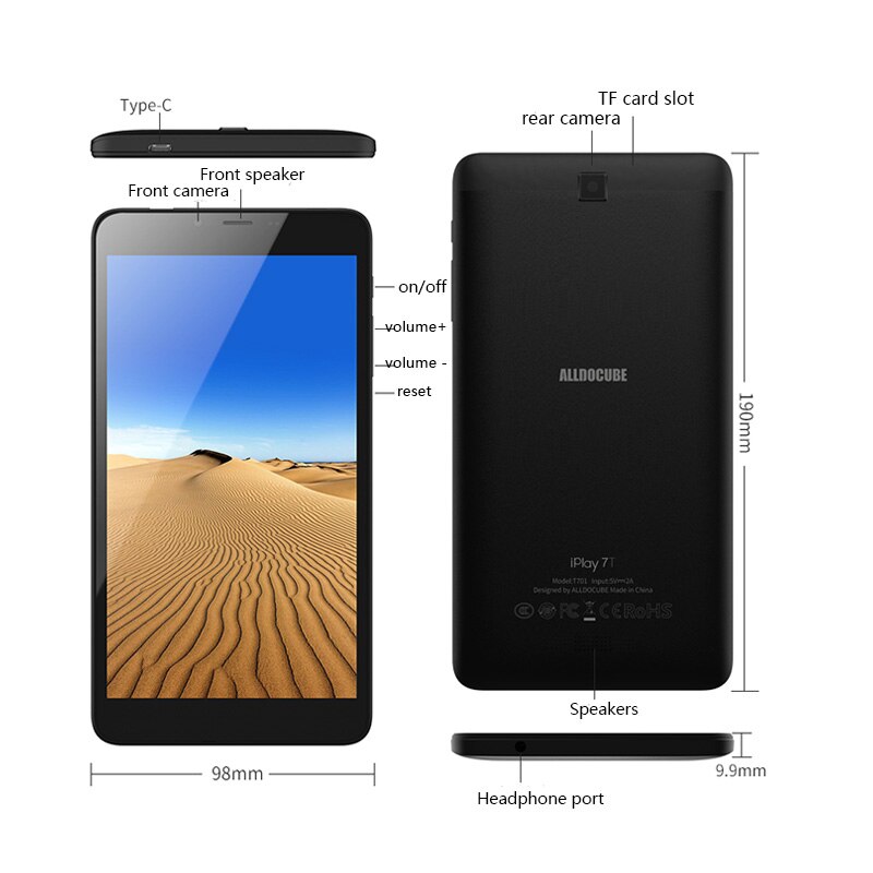 Alldocube iPlay 7T 6.98 inch 4G LTE Phone Tablet PC Android 9.0 Unisoc SC9832E 2GB Ram 16GB Rom 720*1280 IPS AI Tablets Type-C