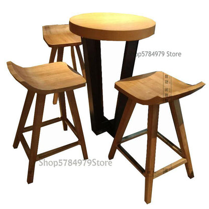 American Style Creative Solid Wood Bar Table And Chair High Stool Front Desk Coffee Shop Bar Table Chair Star Bar Stool Package