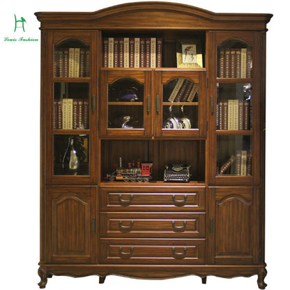 American country wood bookcase desk sets black walnut bookcase glass door cabinet European study furniture