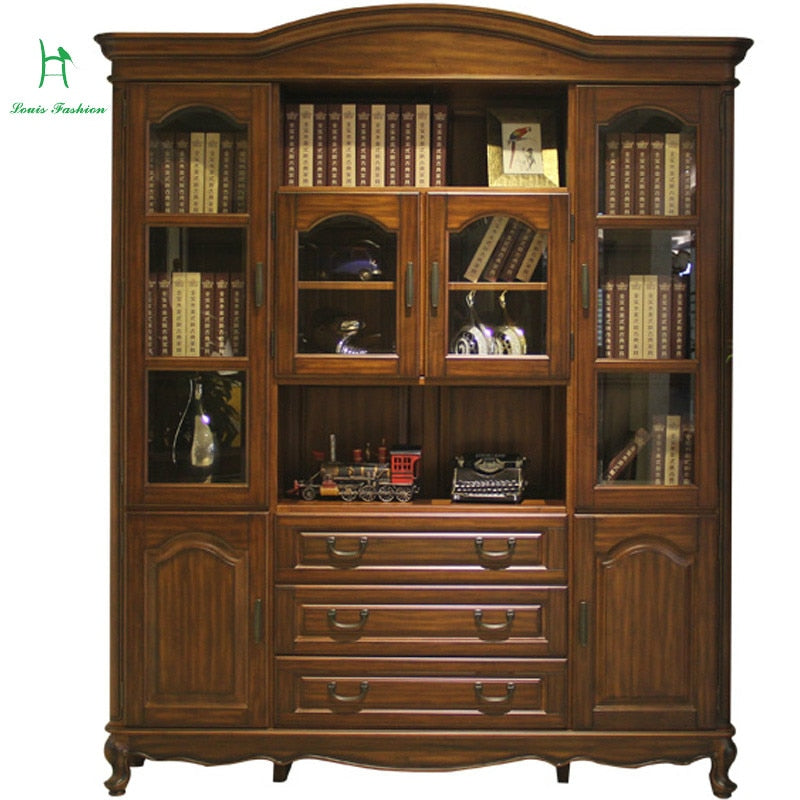 American country wood bookcase desk sets black walnut bookcase glass door cabinet European study furniture