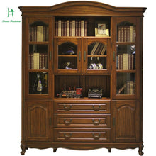 Cargar imagen en el visor de la galería, American country wood bookcase desk sets black walnut bookcase glass door cabinet European study furniture
