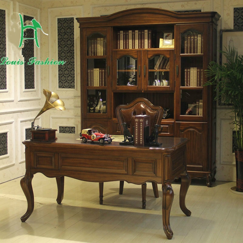 American country wood bookcase desk sets black walnut bookcase glass door cabinet European study furniture